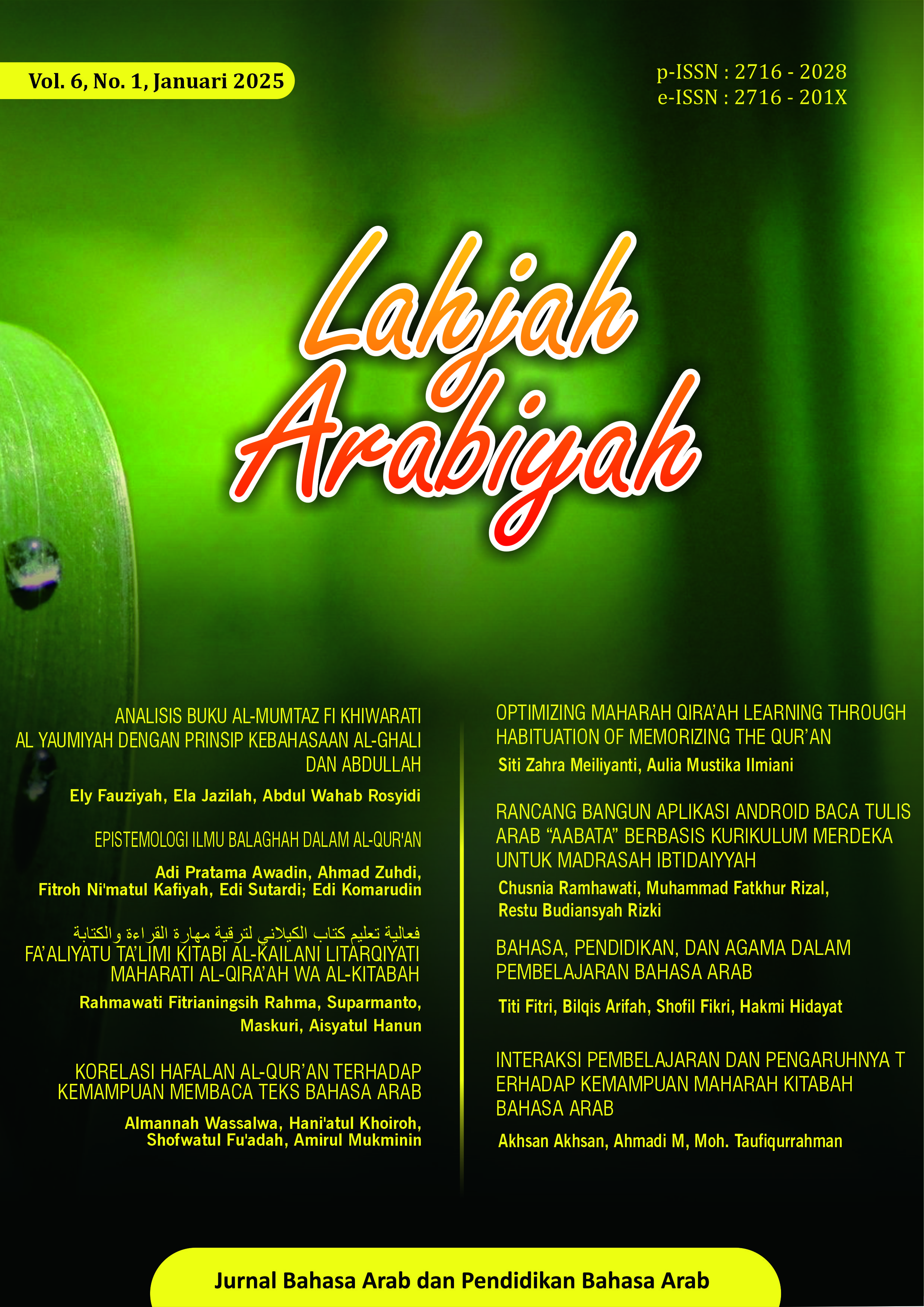 Lahjah Arabiyah: Jurnal Bahasa Arab dan Pendidikan Bahasa Arab