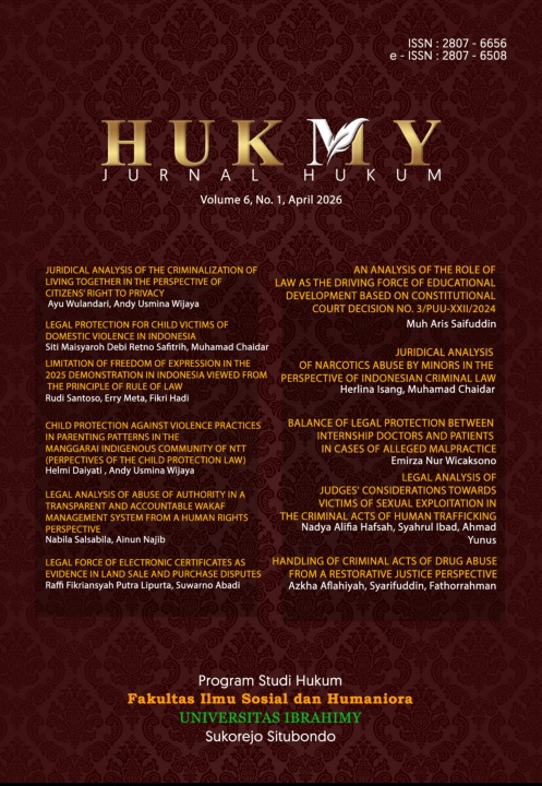 					View Vol. 6 No. 1 (2026): HUKMY : Jurnal Hukum
				