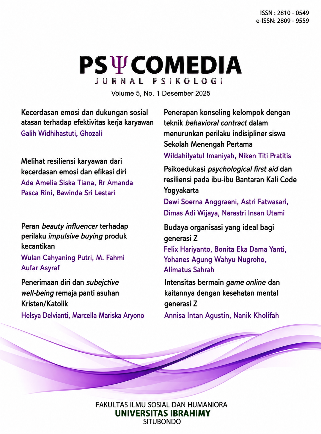 					View Vol. 5 No. 1 (2025): PSYCOMEDIA: Jurnal Psikologi
				