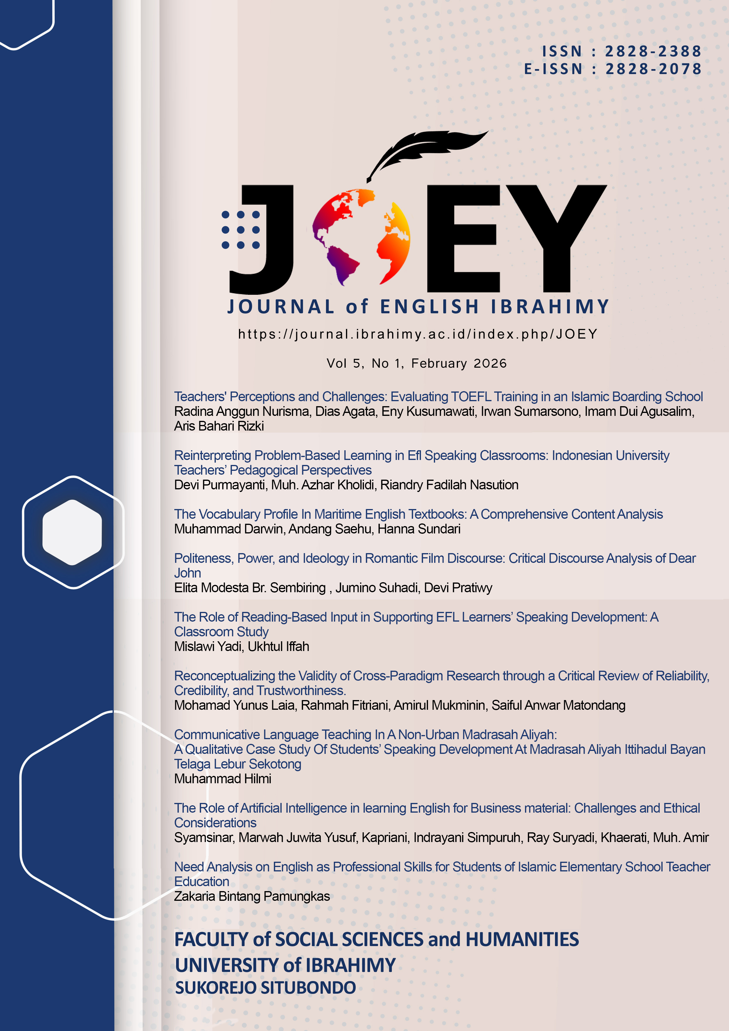 					View Vol. 5 No. 1 (2026): JOEY:Journal of English Ibrahimy
				